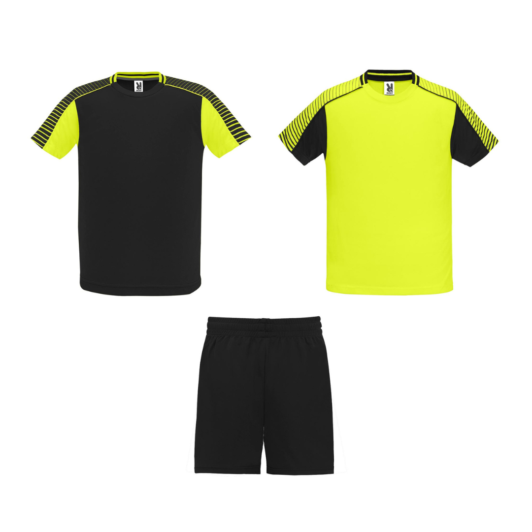 Conjunto 2 camisetas + pantalón Roly Juve amarillo fluor negro