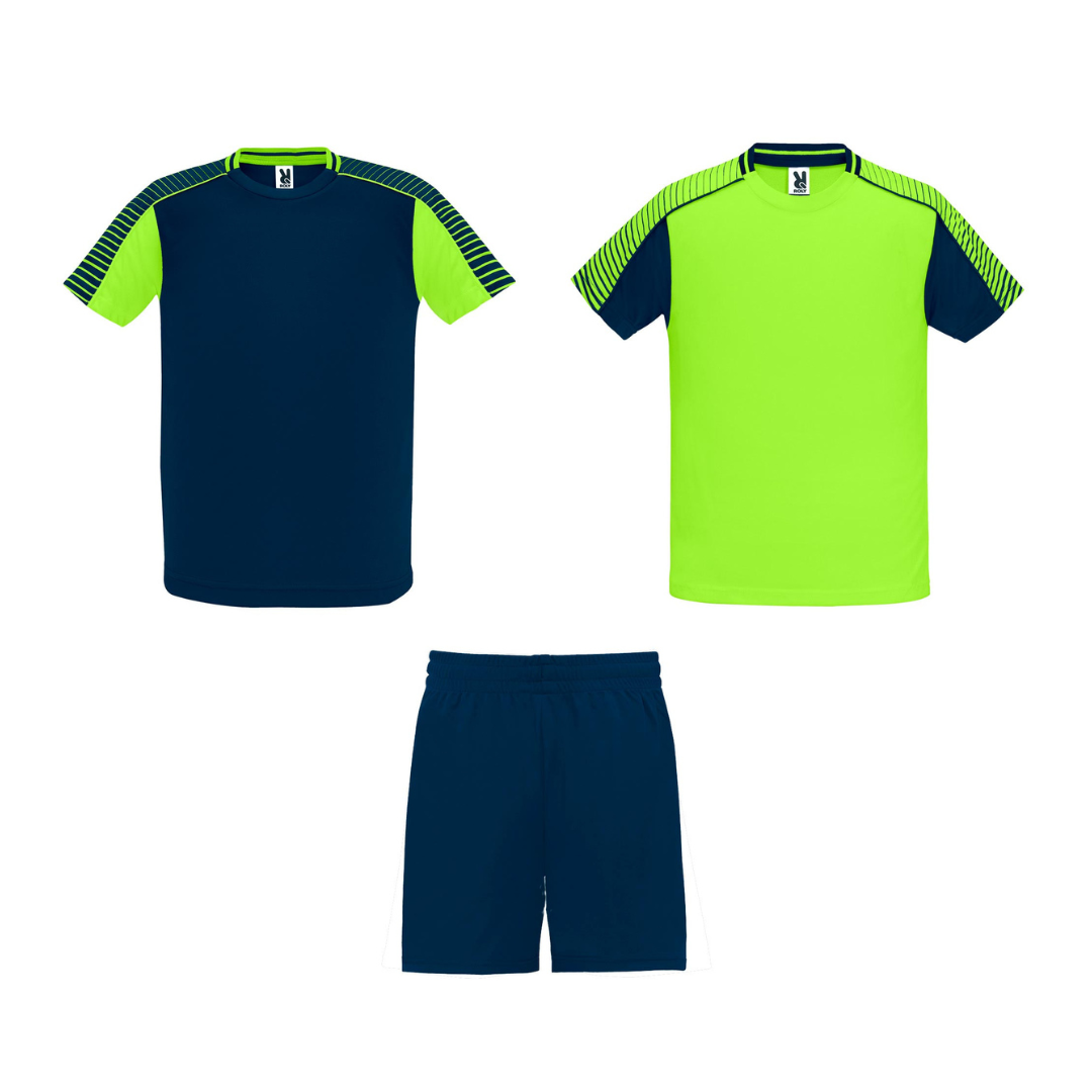 Conjunto 2 camisetas + pantalón Roly Juve verde fluor marino