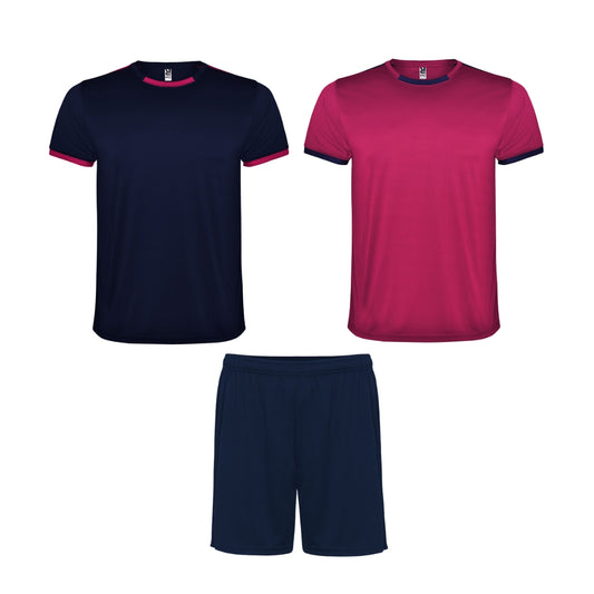 Conjunto 2 camisetas + pantalón Roly Racing fucsia marino